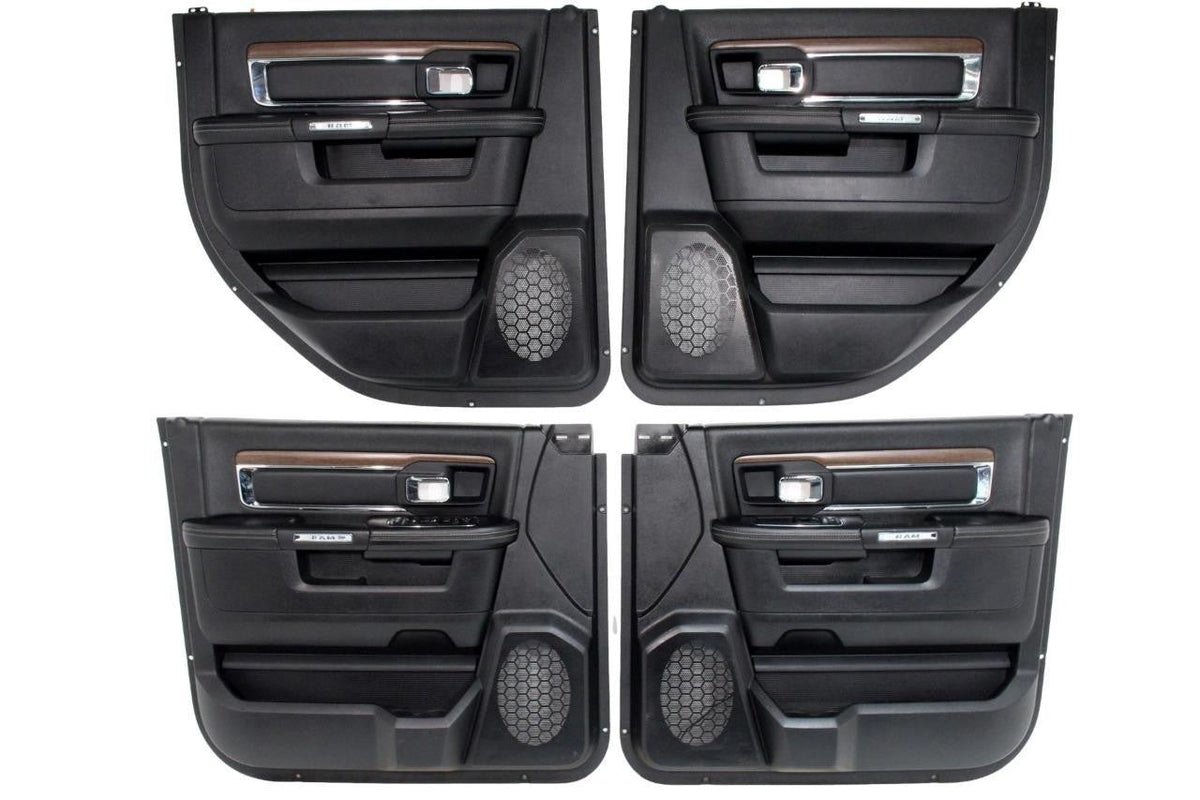 2013-2018 Ram Crew Cab Door Panel Set, Laramie Black Leather & Wood w/ Switches