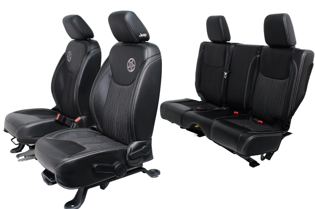 2007 - 2018 Jeep Wrangler JKU Seats Set, Oscar Mike Black Leather Freedom Edtn