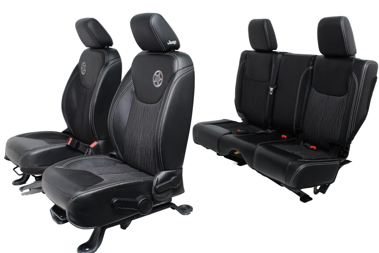 2007 - 2018 Jeep Wrangler JKU Seats Set, Oscar Mike Black Leather Freedom Edtn