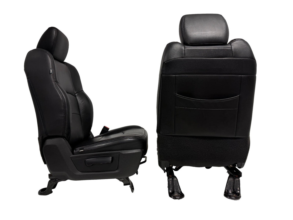 2002 - 2018 Dodge Ram Seats Set, Crew Cab Katzkin Black Leather Powered Heated