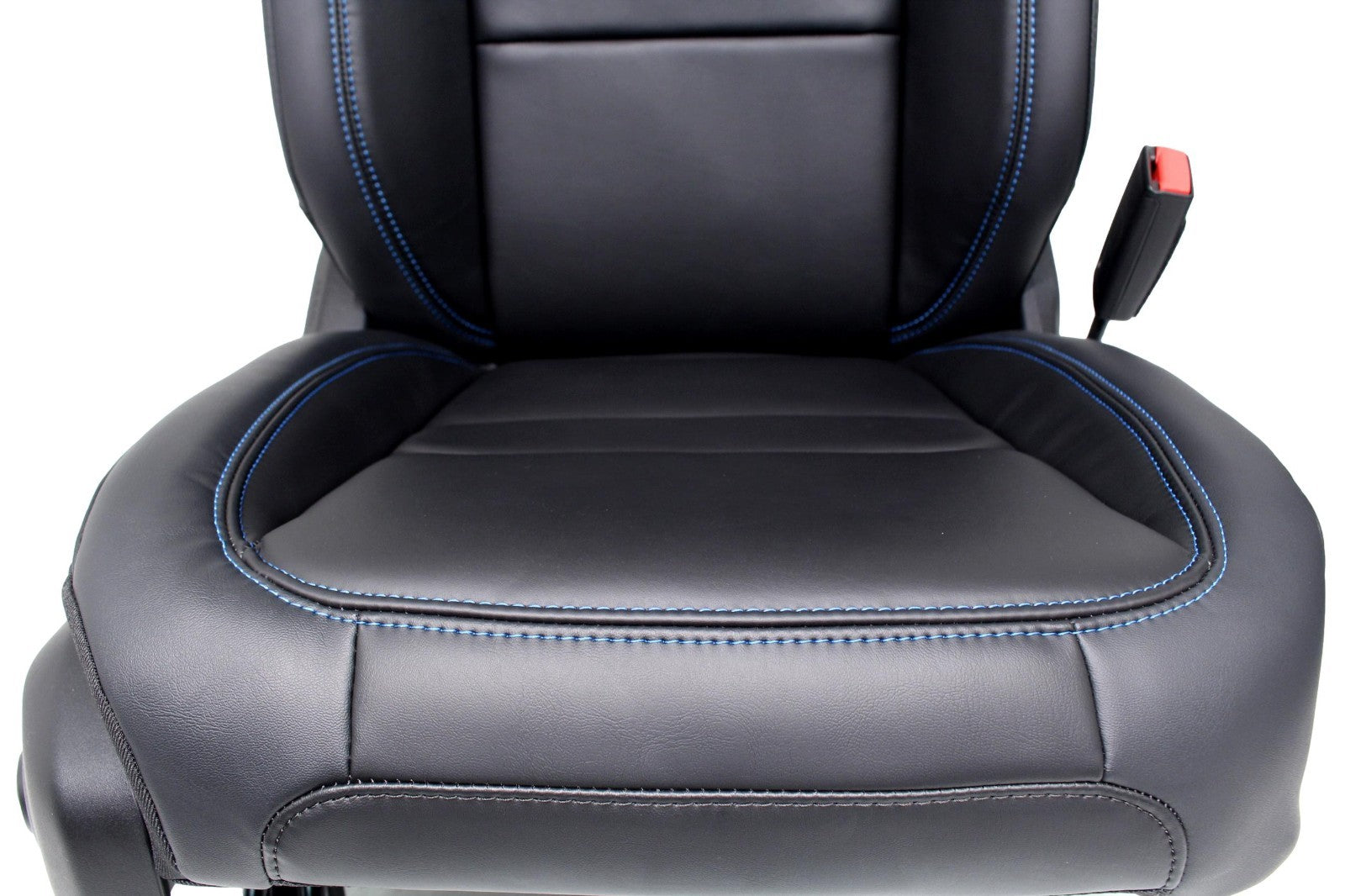 18-25 Jeep JL JLU Wrangler Seats, Black Nappa Leather w Rubicon Surf Blue Stitch