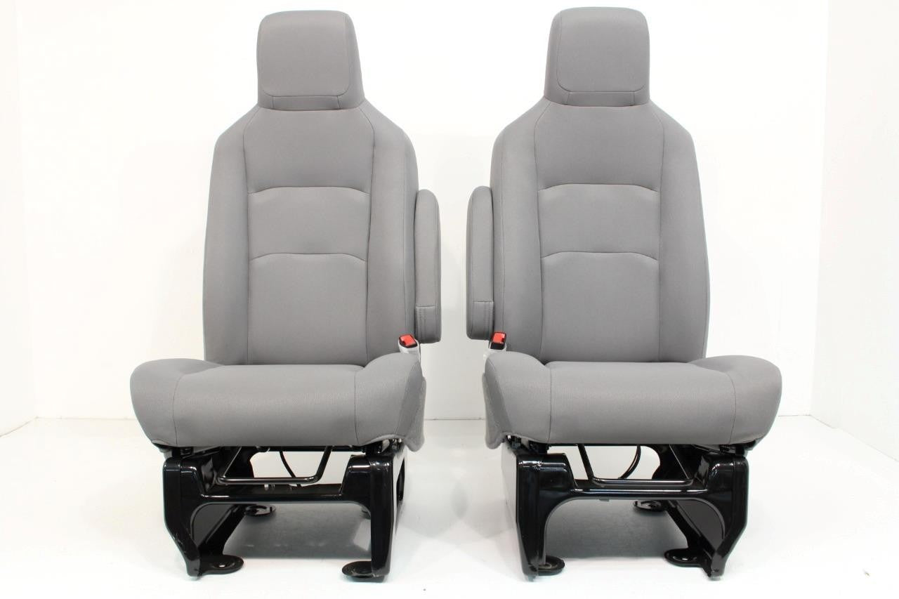 Ford Econoline Front Bucket Seats, Gray Cloth w/ Folding Armrests, Fits 1997+