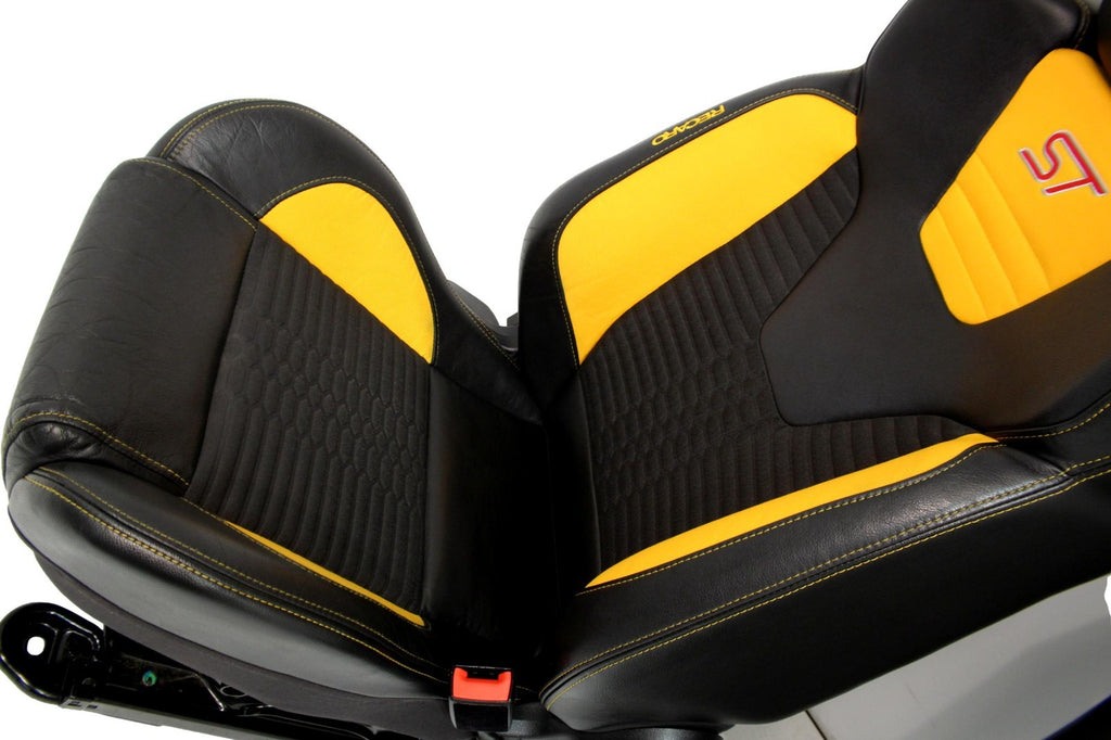 2012 - 2018 Ford Focus Recaro Seats Set, Black Leather w/ Tangerine Orange Cloth