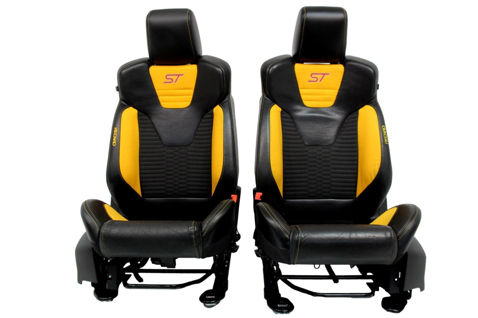 2012 - 2018 Ford Focus Recaro Seats Set, Black Leather w/ Tangerine Orange Cloth