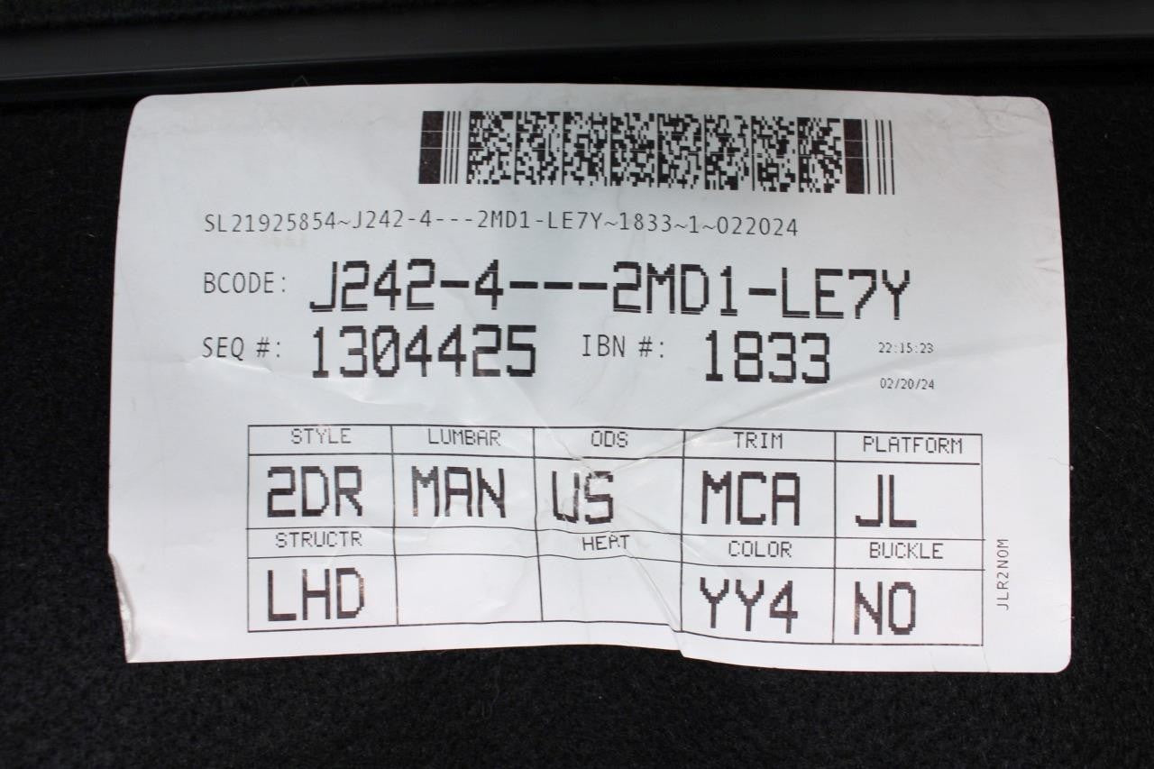 2019 - 2024 Jeep Wrangler JL 2-Door Dark Gray YY4 Cloth Rear Bench Seat MINT OEM