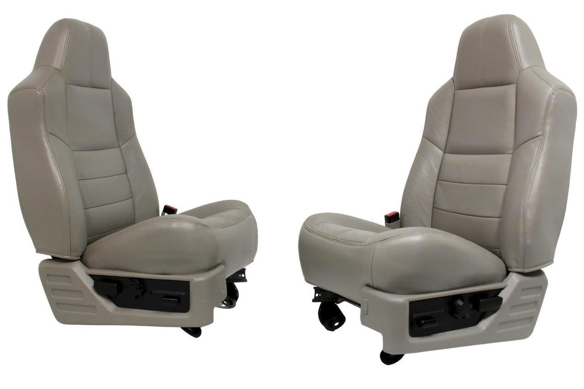 2008-2010 Ford Super Duty Front Seats, Power Stone Gray Leather Lumbar OEM