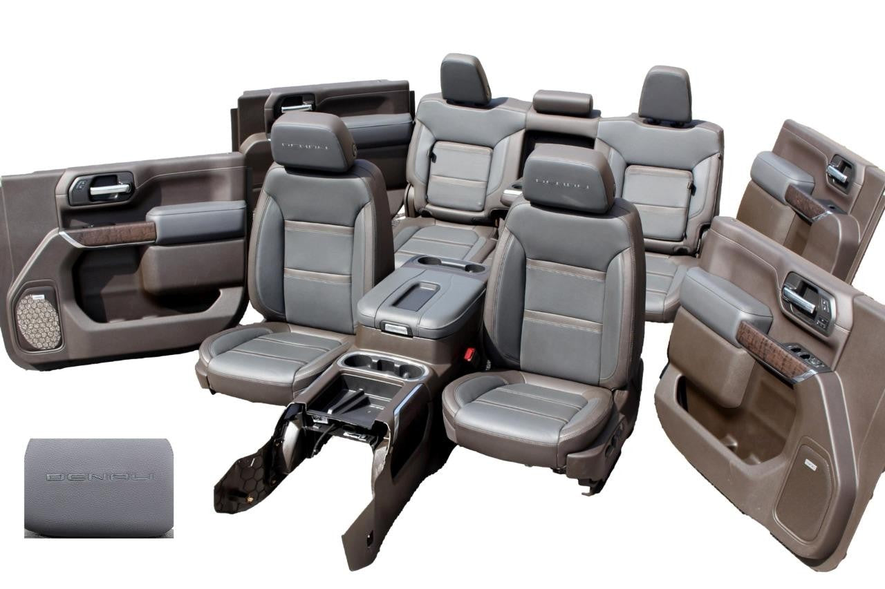 20-22 Sierra Denali Leather Seats Heated Cooled Door Panels Console, Brown Blue
