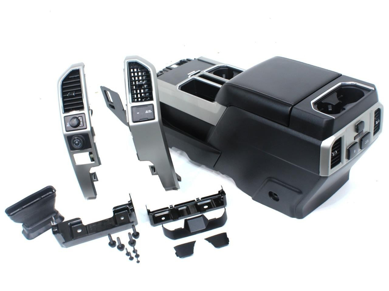 15-22 Ford Truck Center Console & Install Kit w/o Shifter - Black Leather Lariat