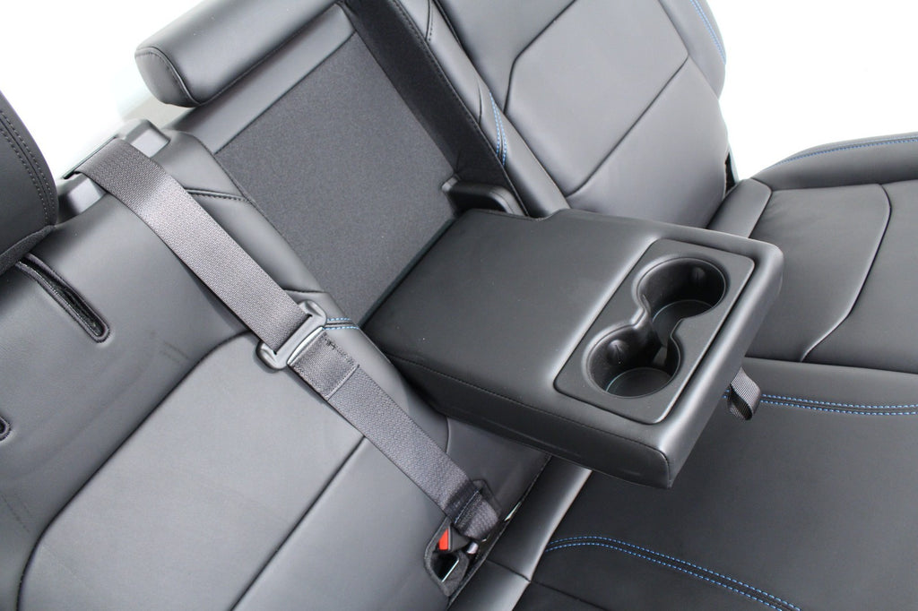 18-25 Jeep JL JLU Wrangler Seats, Black Nappa Leather w Rubicon Surf Blue Stitch