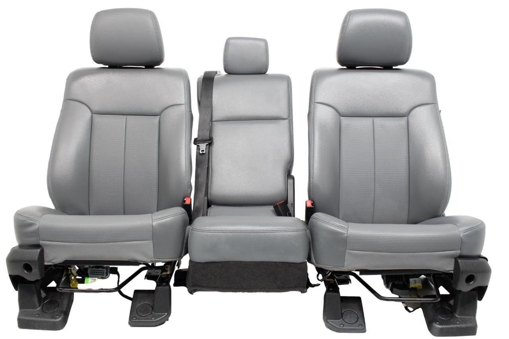 1999 - 2016 Ford Super Duty Front Seats, XLT Steel Gray Vinyl Bench w/ Jumpseat