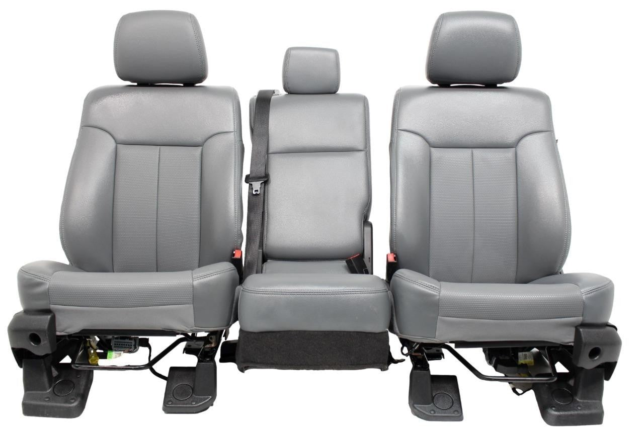 1999 - 2016 Ford Super Duty Front Seats, XLT Steel Gray Vinyl Bench w/ Jumpseat