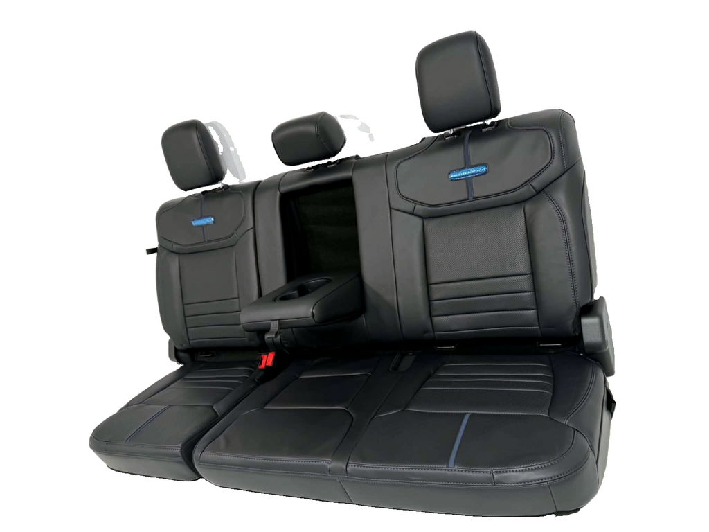 2021 - 2026 Ford F-Series Crew Cab Back Seat, Platinum Black Leather Blue Stripe