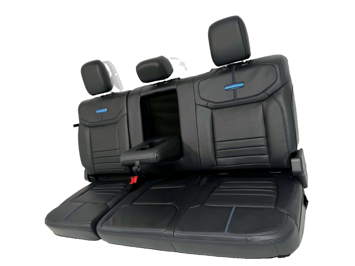 2021 - 2026 Ford F-Series Crew Cab Back Seat, Platinum Black Leather Blue Stripe