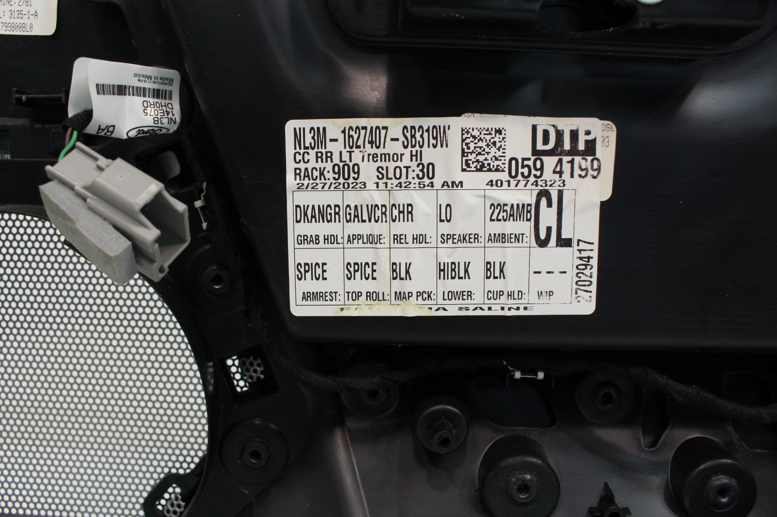 2021 - 2025 Ford F-150 Tremor Rear Driver Door Panel | Black & Active Orange