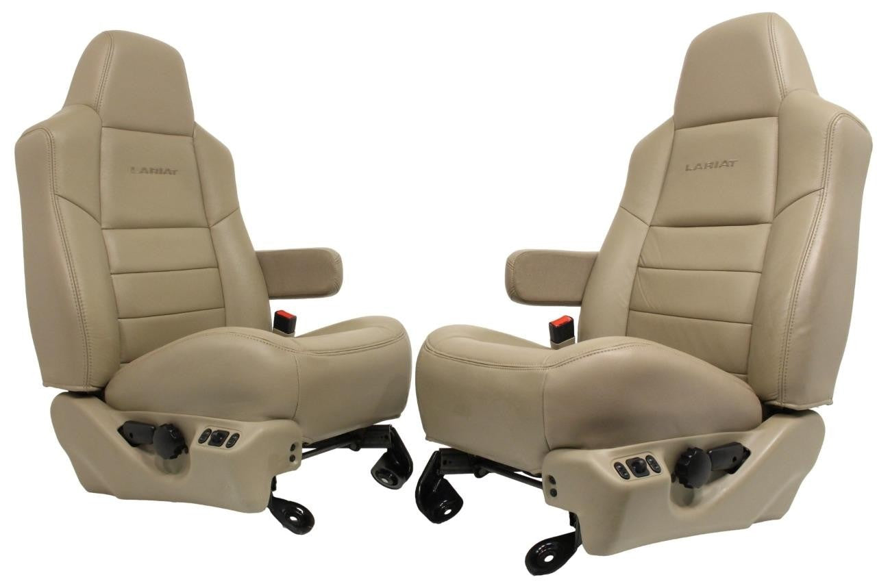 99-10 Ford F250 F350 Excursion Seats Tan Leather Power Front Bench Super Duty