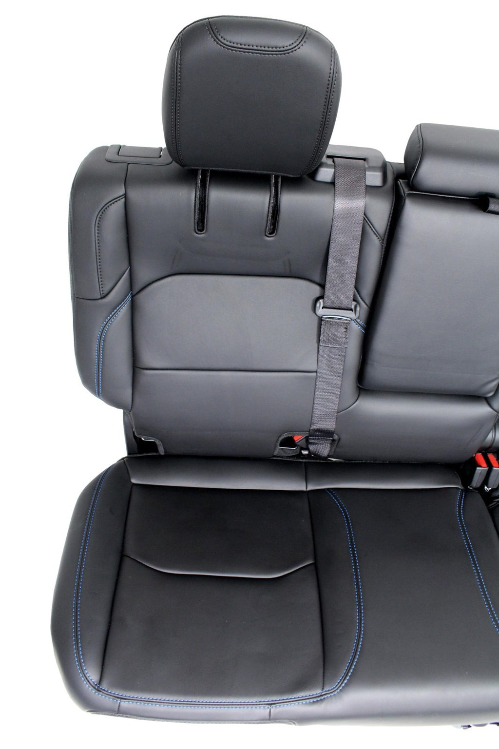 18-25 Jeep JL JLU Wrangler Seats, Black Nappa Leather w Rubicon Surf Blue Stitch