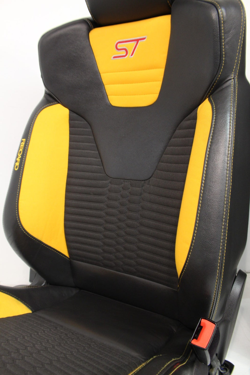 2012 - 2018 Ford Focus Recaro Front Seats, Black Leather Tangerine Orange Cloth