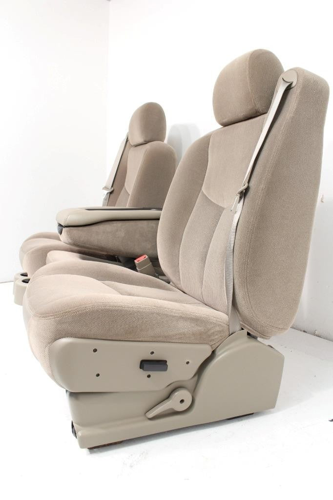 1999 - 2006 Sierra Silverado Front Seats, Power Tan Cloth Split Bench w Jumpseat