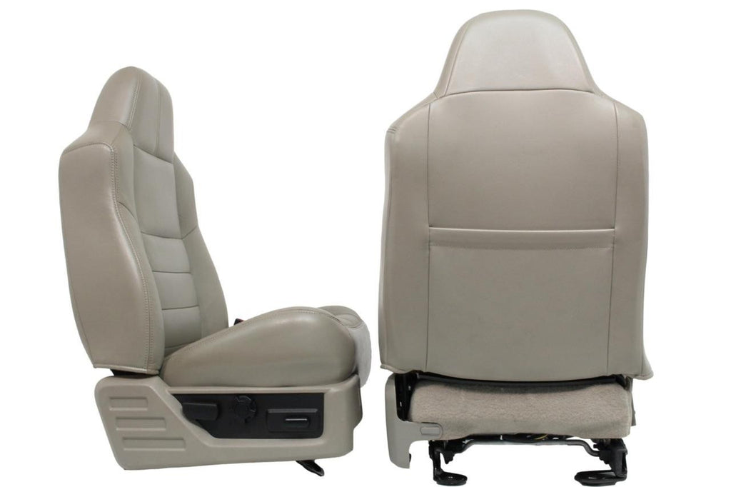 2008-2010 Ford Super Duty Front Seats, Power Stone Gray Leather Lumbar OEM