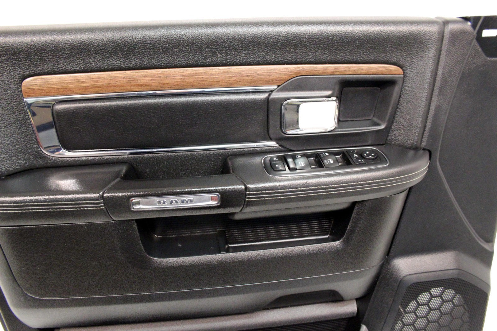 2013-2018 Ram Driver Front Door Panel, Laramie Crew Black Woodgrain 2190245-DX9