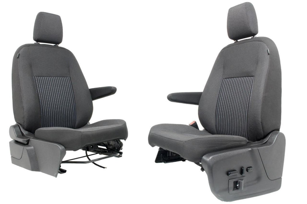 2015 - 2026 Ford Transit Front Seats, Charcoal Cloth w/ Heated Power Driver Seat