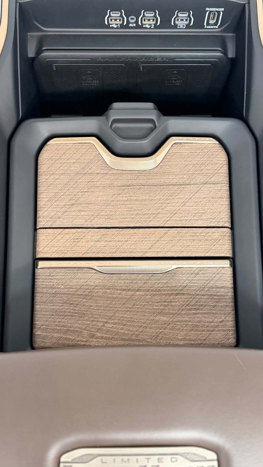 2019 - 2026 DT Ram 1500 Center Console, Brown Leather LONGHORN Wireless Charging