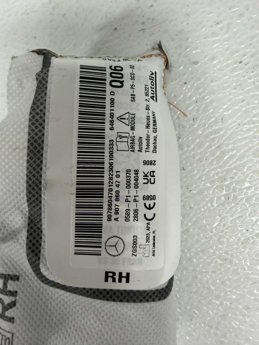 2019 - 2025 Mercedes-Benz Sprinter Right Front Seat Side Airbag Module A9078604701