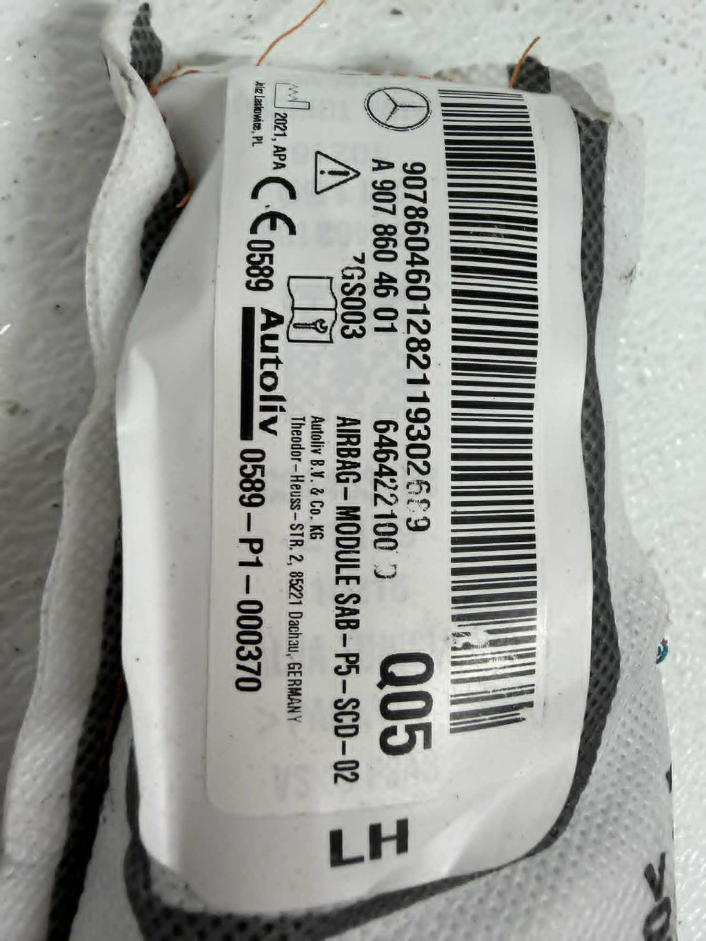 2019 - 2025 Mercedes-Benz Sprinter Left Front Seat Side Airbag Module A9078604601