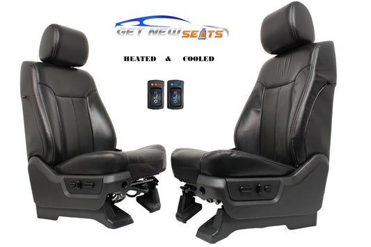 1999-2016 Ford Super Duty F-Series Pre-Wired Heated & Cooled Black Leather Seats