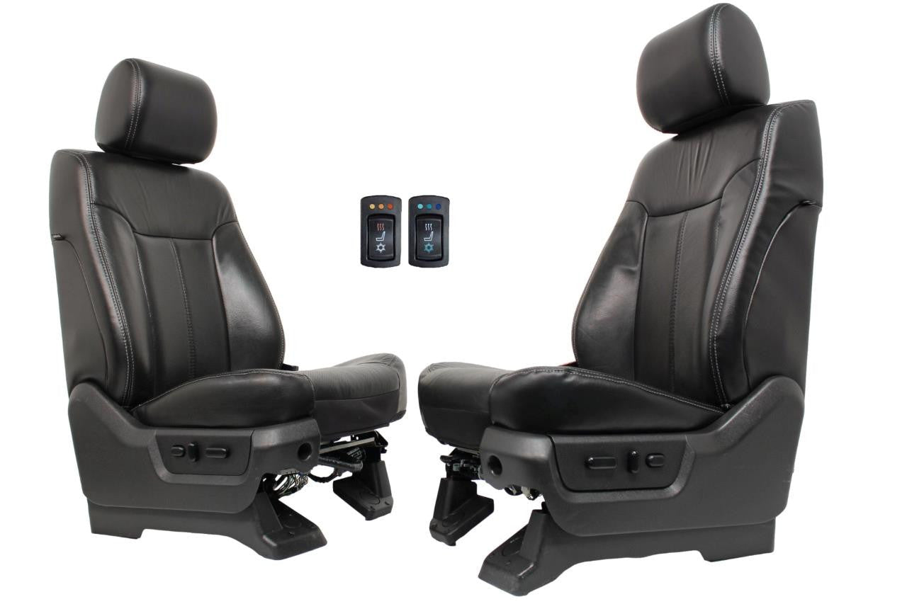 1999-2016 Ford Super Duty F-Series Pre-Wired Heated & Cooled Black Leather Seats